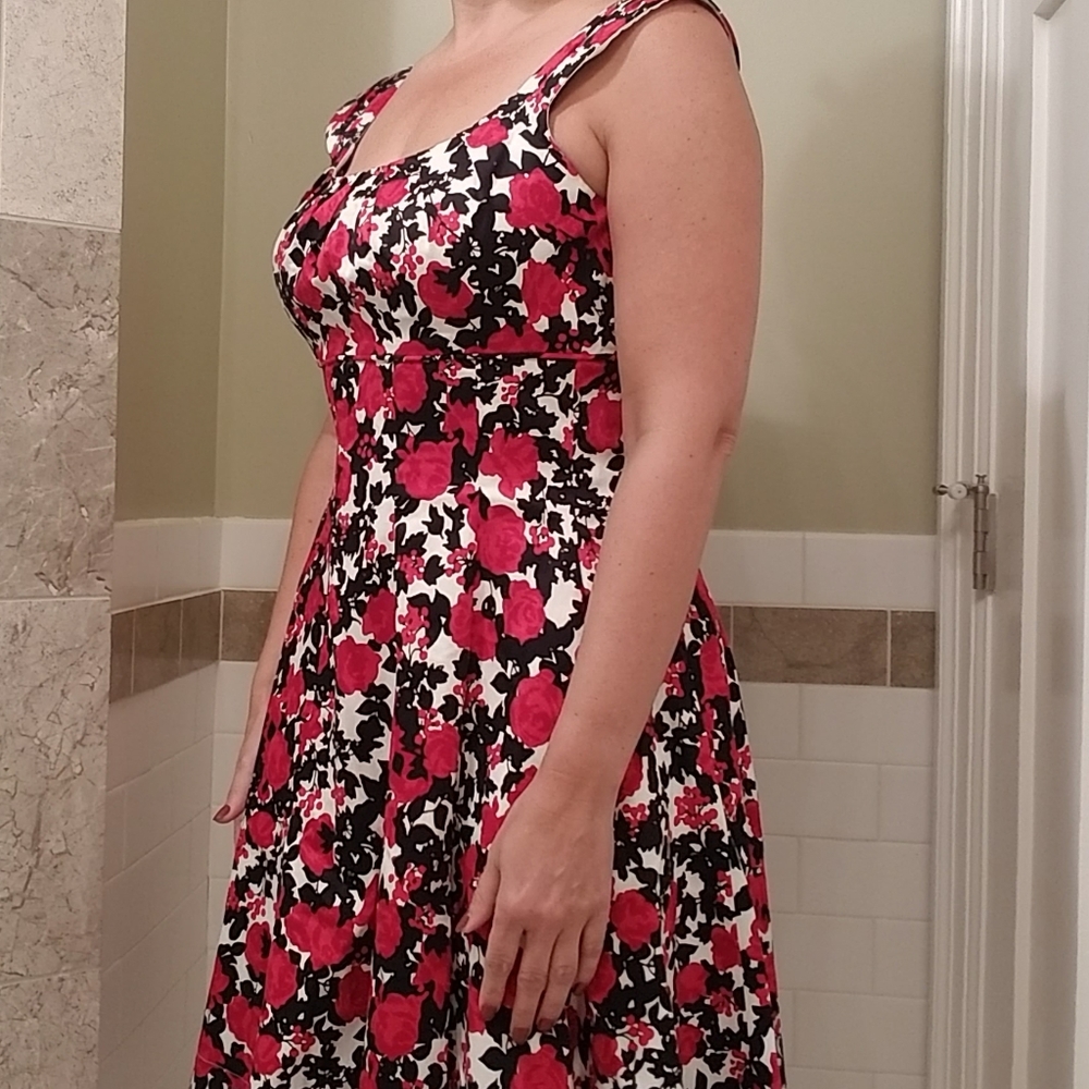 Fit and Flare Dress with Pockets - Red Roses
